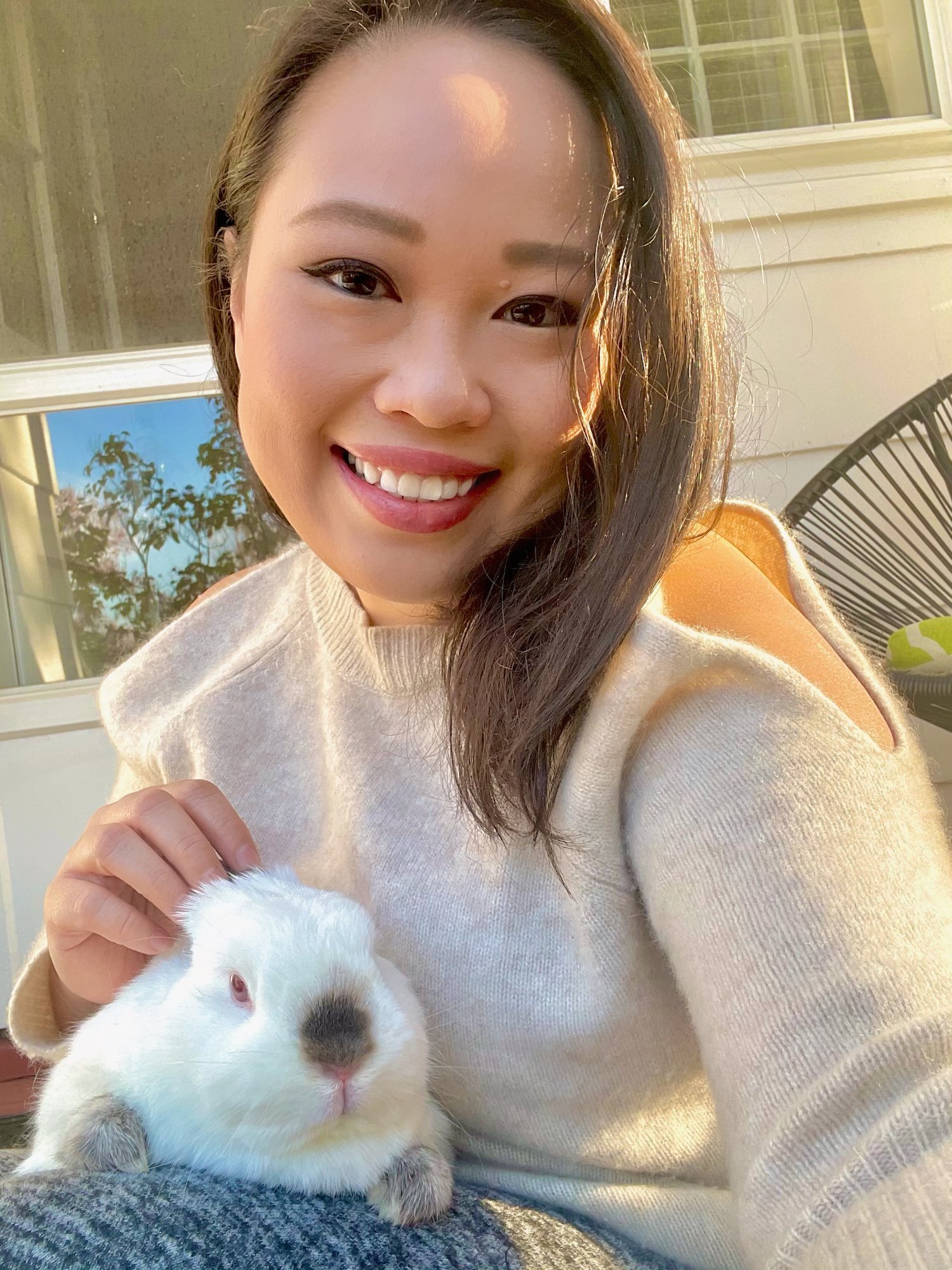 Pav with her white rabbit — the two she left with